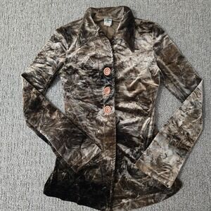 Vtg Groove Crushed Velvet Blazer Jacket Brown Boho Indie Women's L Forest Fairy